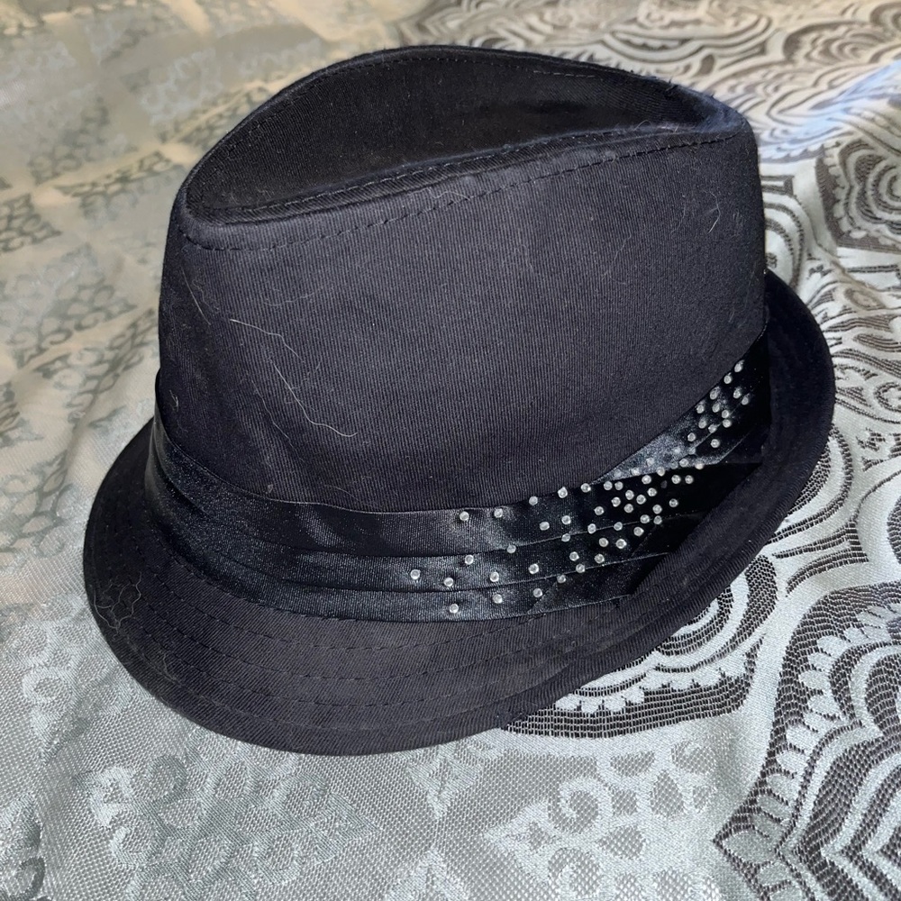 ABG Accessories Black Fedora with satin ribbon and gems